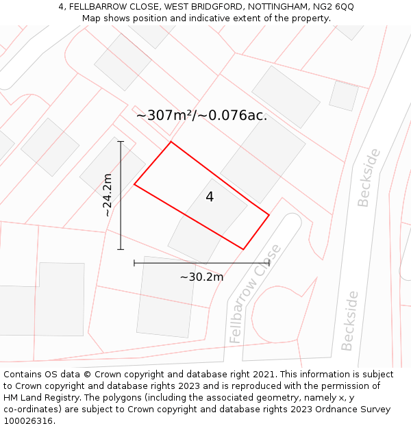 4, FELLBARROW CLOSE, WEST BRIDGFORD, NOTTINGHAM, NG2 6QQ: Plot and title map