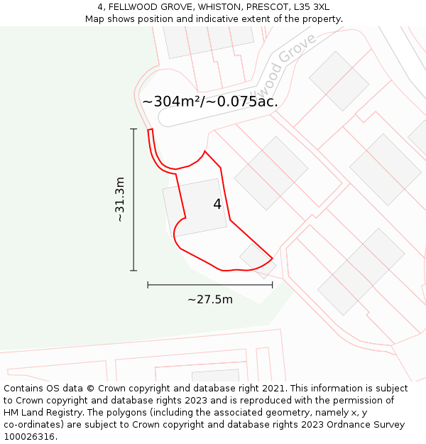 4, FELLWOOD GROVE, WHISTON, PRESCOT, L35 3XL: Plot and title map
