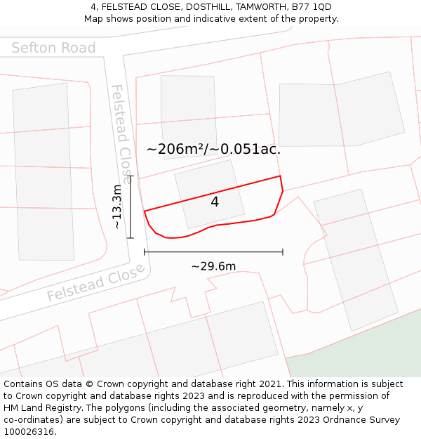 4, FELSTEAD CLOSE, DOSTHILL, TAMWORTH, B77 1QD: Plot and title map