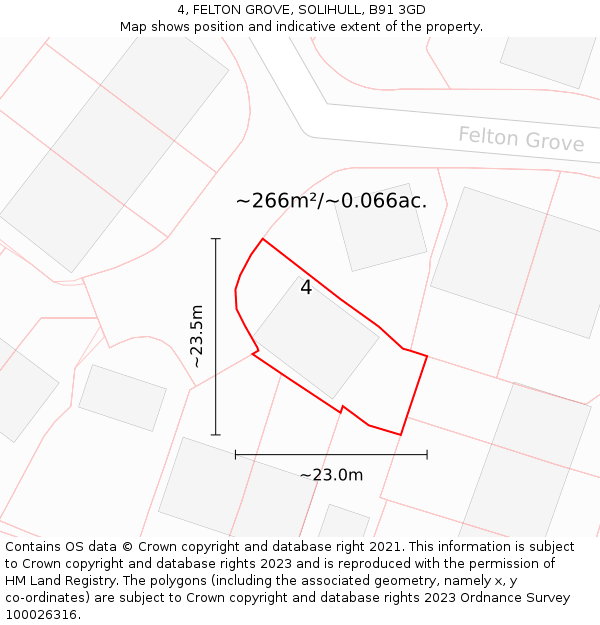 4, FELTON GROVE, SOLIHULL, B91 3GD: Plot and title map