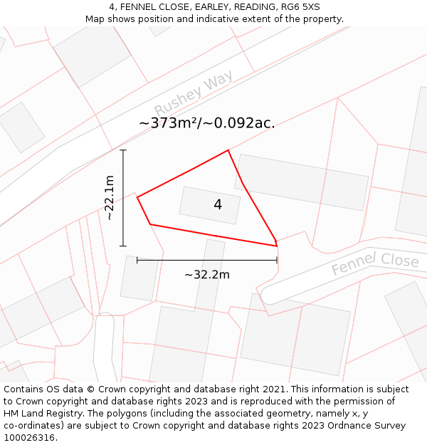 4, FENNEL CLOSE, EARLEY, READING, RG6 5XS: Plot and title map