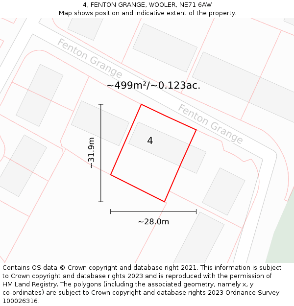 4, FENTON GRANGE, WOOLER, NE71 6AW: Plot and title map