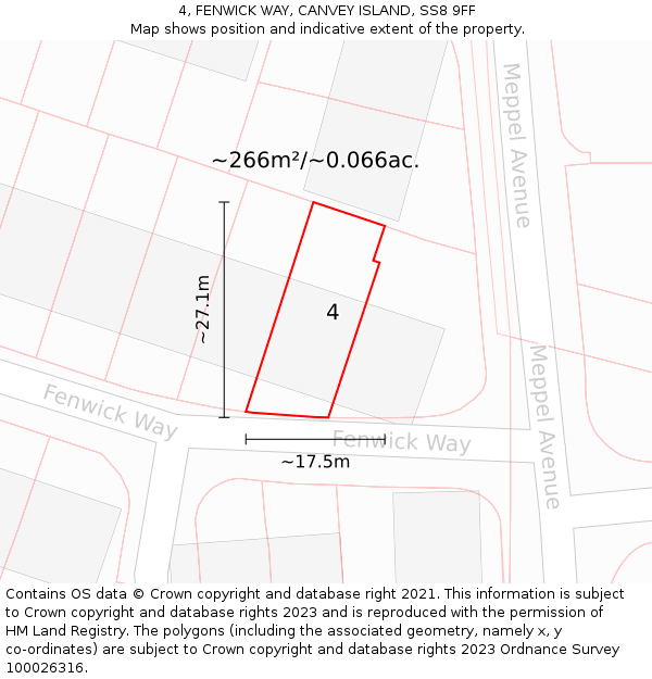 4, FENWICK WAY, CANVEY ISLAND, SS8 9FF: Plot and title map