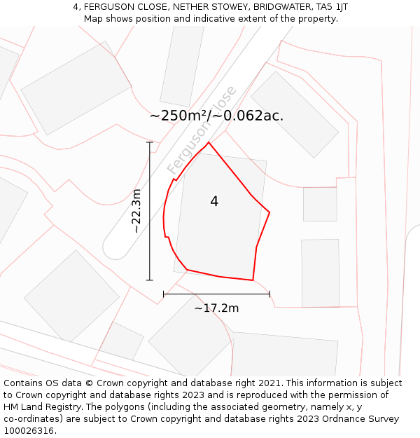 4, FERGUSON CLOSE, NETHER STOWEY, BRIDGWATER, TA5 1JT: Plot and title map