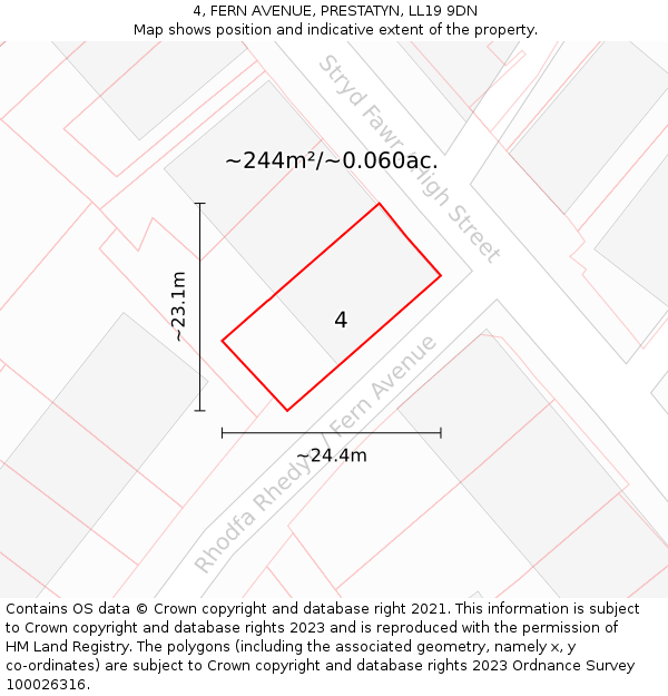 4, FERN AVENUE, PRESTATYN, LL19 9DN: Plot and title map