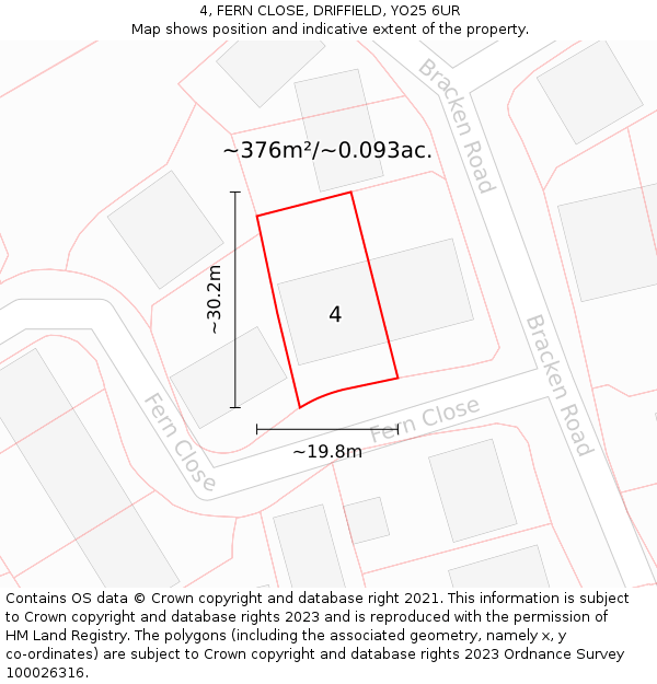 4, FERN CLOSE, DRIFFIELD, YO25 6UR: Plot and title map