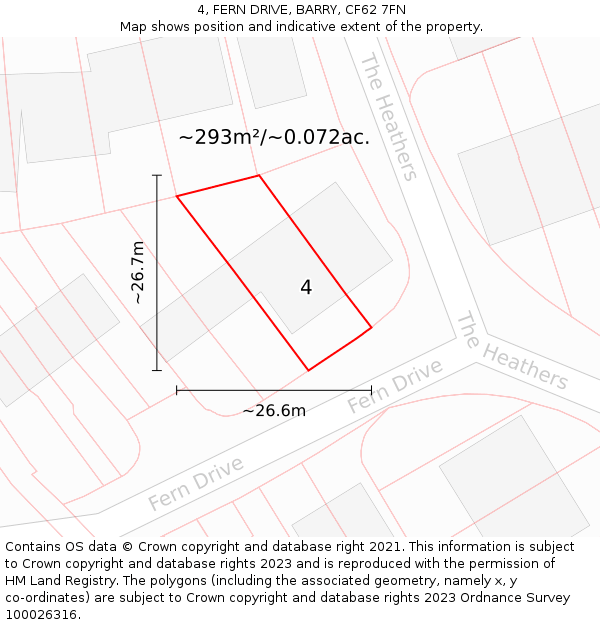 4, FERN DRIVE, BARRY, CF62 7FN: Plot and title map