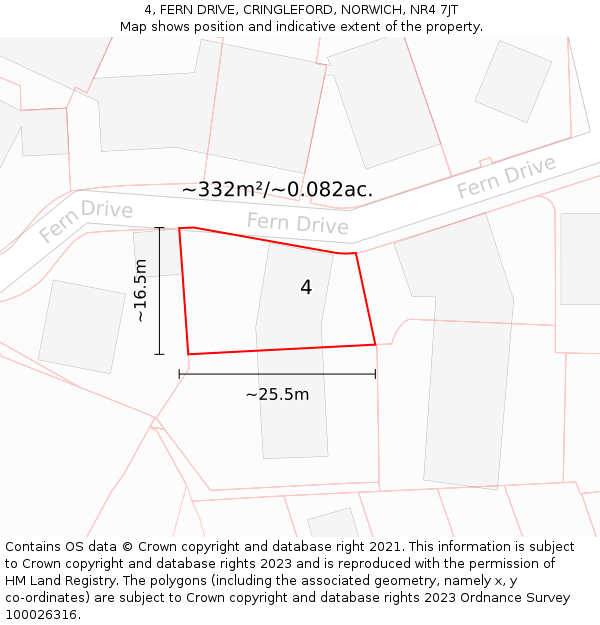 4, FERN DRIVE, CRINGLEFORD, NORWICH, NR4 7JT: Plot and title map