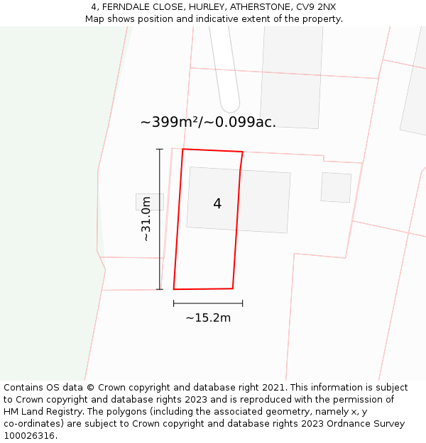 4, FERNDALE CLOSE, HURLEY, ATHERSTONE, CV9 2NX: Plot and title map