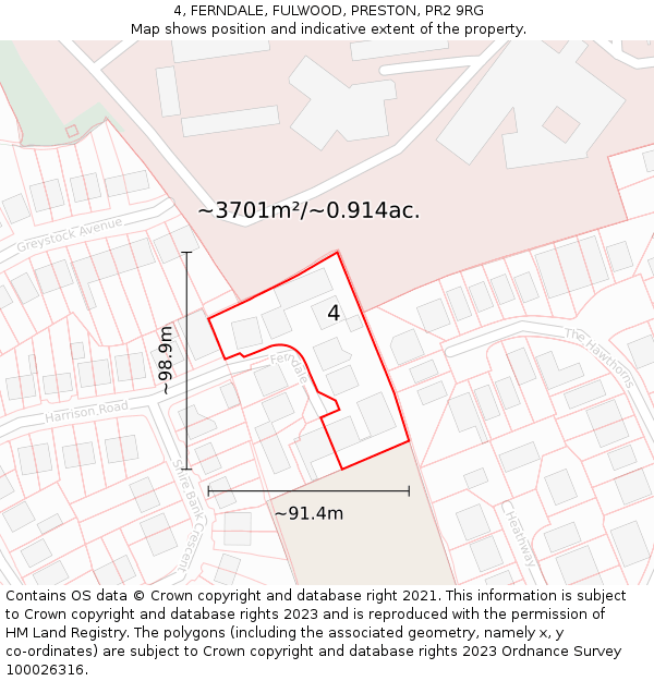 4, FERNDALE, FULWOOD, PRESTON, PR2 9RG: Plot and title map