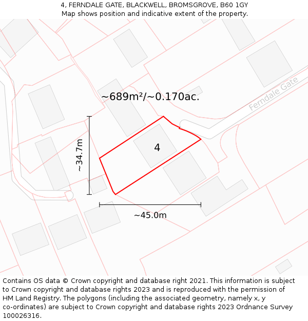 4, FERNDALE GATE, BLACKWELL, BROMSGROVE, B60 1GY: Plot and title map