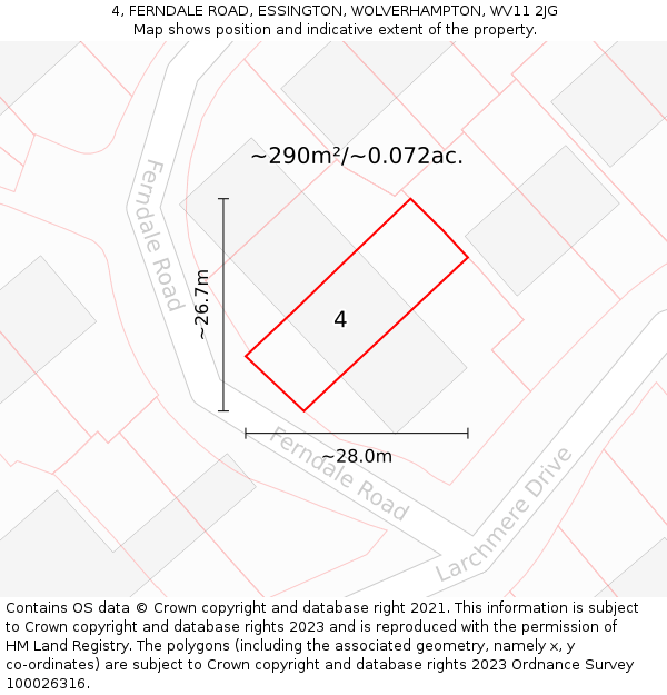 4, FERNDALE ROAD, ESSINGTON, WOLVERHAMPTON, WV11 2JG: Plot and title map