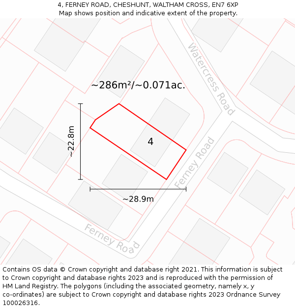 4, FERNEY ROAD, CHESHUNT, WALTHAM CROSS, EN7 6XP: Plot and title map