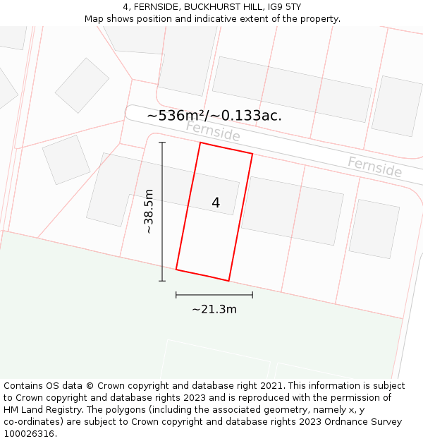 4, FERNSIDE, BUCKHURST HILL, IG9 5TY: Plot and title map