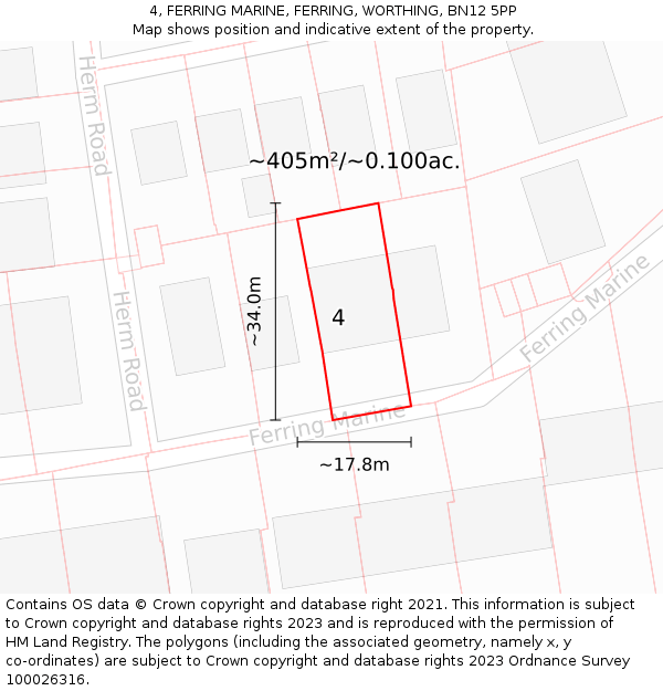 4, FERRING MARINE, FERRING, WORTHING, BN12 5PP: Plot and title map