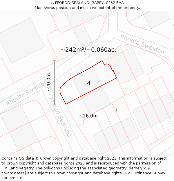 4, FFORDD SEALAND, BARRY, CF62 5AA: Plot and title map