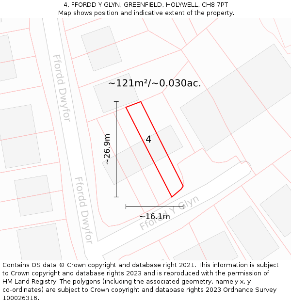 4, FFORDD Y GLYN, GREENFIELD, HOLYWELL, CH8 7PT: Plot and title map