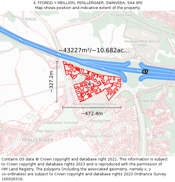 4, FFORDD Y MEILLION, PENLLERGAER, SWANSEA, SA4 9FE: Plot and title map