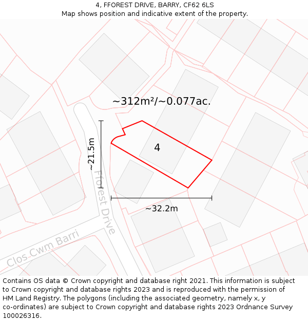 4, FFOREST DRIVE, BARRY, CF62 6LS: Plot and title map