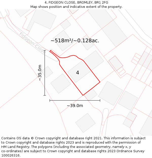 4, FIDGEON CLOSE, BROMLEY, BR1 2FG: Plot and title map