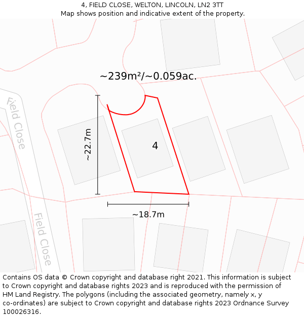 4, FIELD CLOSE, WELTON, LINCOLN, LN2 3TT: Plot and title map