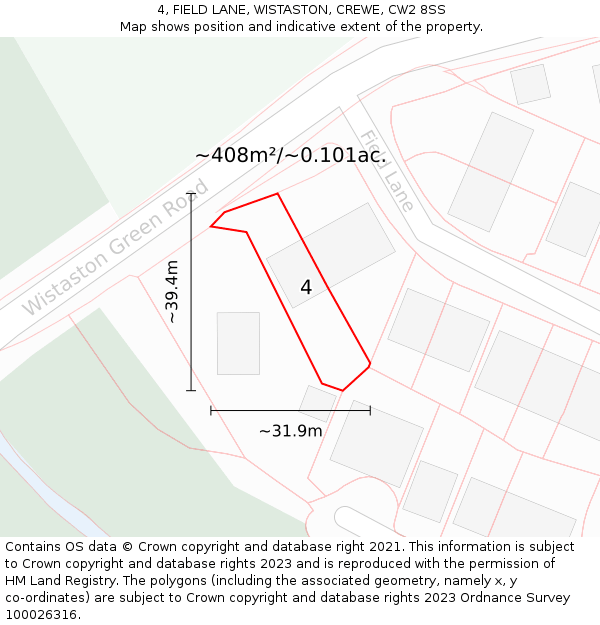 4, FIELD LANE, WISTASTON, CREWE, CW2 8SS: Plot and title map