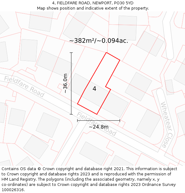 4, FIELDFARE ROAD, NEWPORT, PO30 5YD: Plot and title map