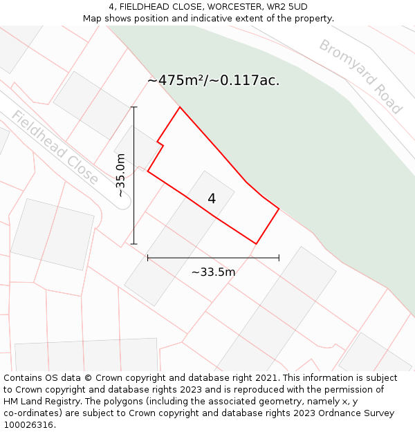 4, FIELDHEAD CLOSE, WORCESTER, WR2 5UD: Plot and title map