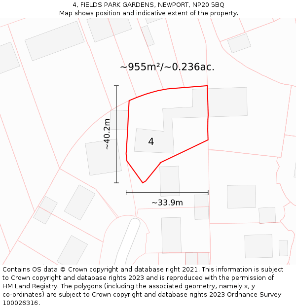 4, FIELDS PARK GARDENS, NEWPORT, NP20 5BQ: Plot and title map