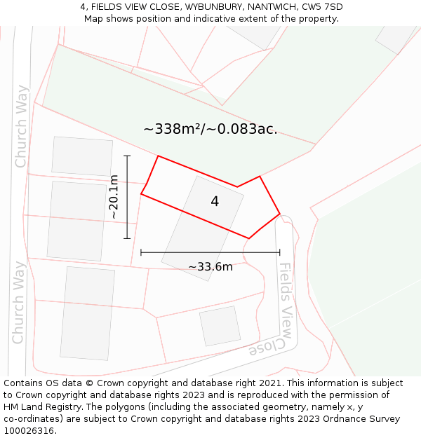 4, FIELDS VIEW CLOSE, WYBUNBURY, NANTWICH, CW5 7SD: Plot and title map