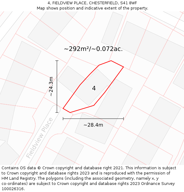 4, FIELDVIEW PLACE, CHESTERFIELD, S41 8WF: Plot and title map