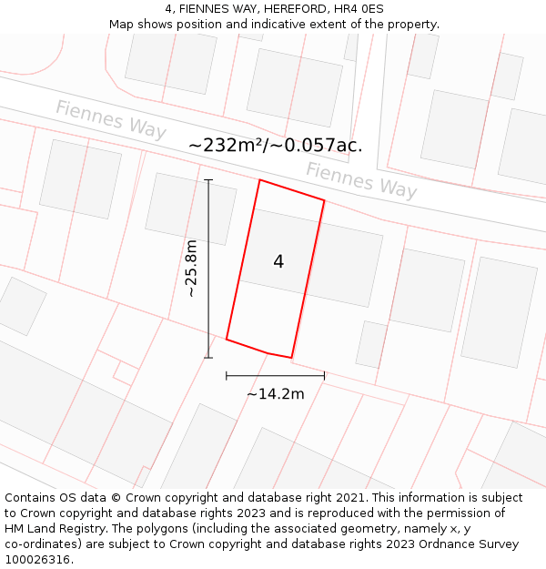 4, FIENNES WAY, HEREFORD, HR4 0ES: Plot and title map