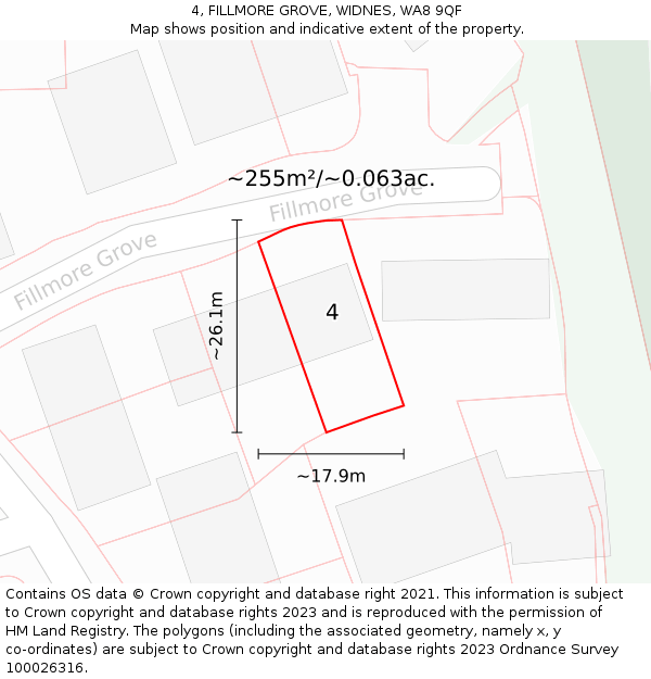 4, FILLMORE GROVE, WIDNES, WA8 9QF: Plot and title map