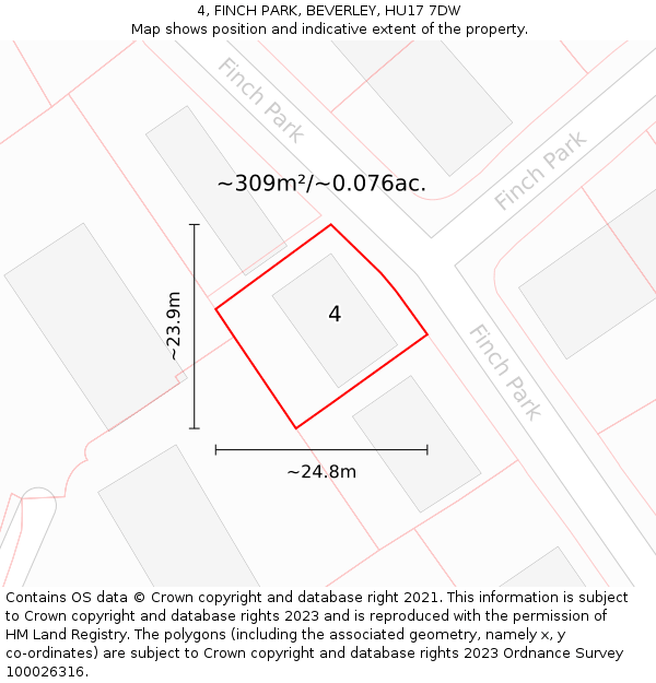 4, FINCH PARK, BEVERLEY, HU17 7DW: Plot and title map