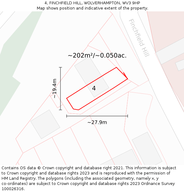 4, FINCHFIELD HILL, WOLVERHAMPTON, WV3 9HP: Plot and title map