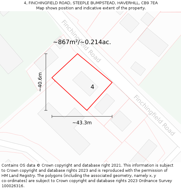 4, FINCHINGFIELD ROAD, STEEPLE BUMPSTEAD, HAVERHILL, CB9 7EA: Plot and title map