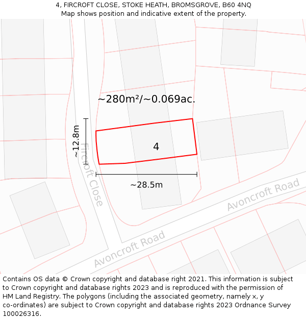 4, FIRCROFT CLOSE, STOKE HEATH, BROMSGROVE, B60 4NQ: Plot and title map