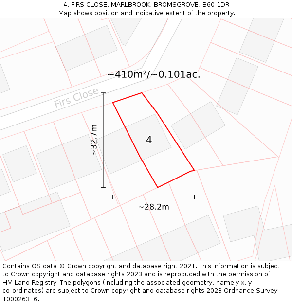 4, FIRS CLOSE, MARLBROOK, BROMSGROVE, B60 1DR: Plot and title map