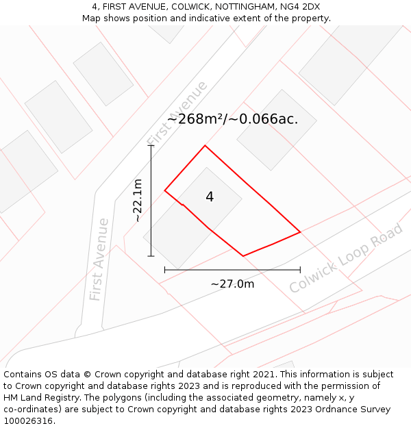 4, FIRST AVENUE, COLWICK, NOTTINGHAM, NG4 2DX: Plot and title map