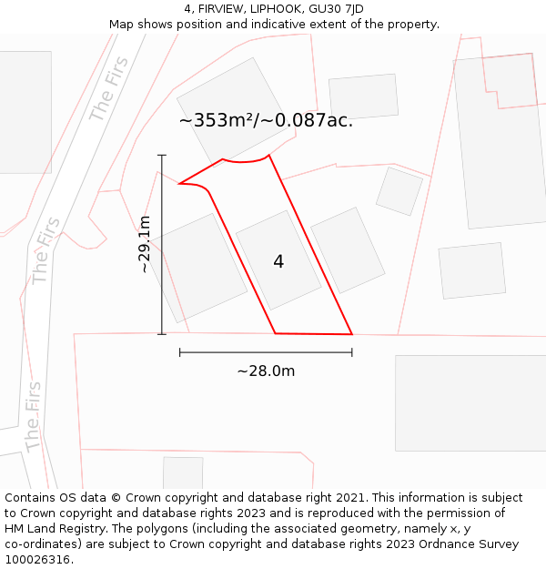 4, FIRVIEW, LIPHOOK, GU30 7JD: Plot and title map
