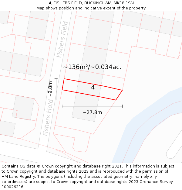 4, FISHERS FIELD, BUCKINGHAM, MK18 1SN: Plot and title map