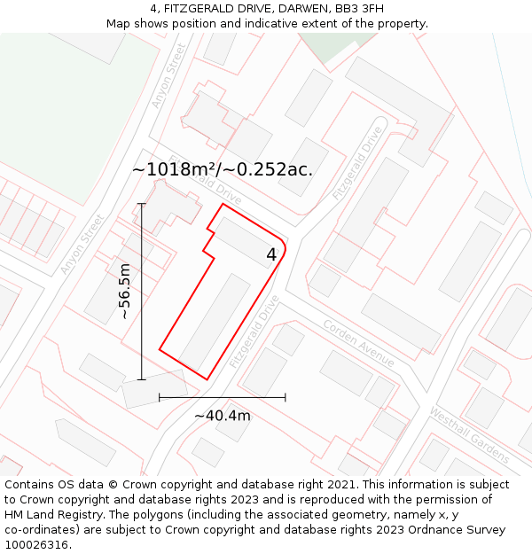 4, FITZGERALD DRIVE, DARWEN, BB3 3FH: Plot and title map