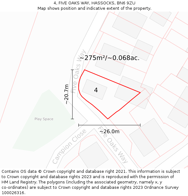 4, FIVE OAKS WAY, HASSOCKS, BN6 9ZU: Plot and title map