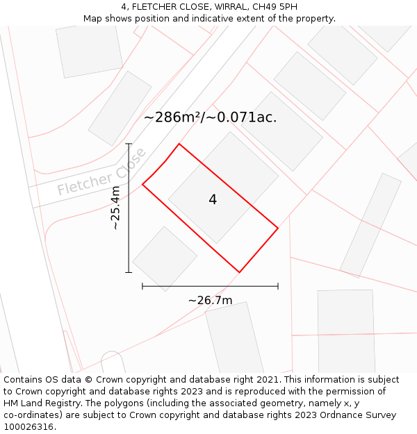 4, FLETCHER CLOSE, WIRRAL, CH49 5PH: Plot and title map