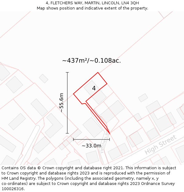 4, FLETCHERS WAY, MARTIN, LINCOLN, LN4 3QH: Plot and title map