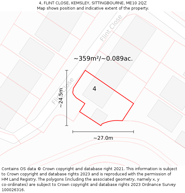 4, FLINT CLOSE, KEMSLEY, SITTINGBOURNE, ME10 2QZ: Plot and title map