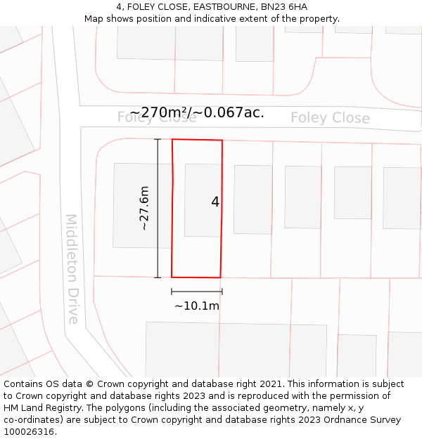 4, FOLEY CLOSE, EASTBOURNE, BN23 6HA: Plot and title map