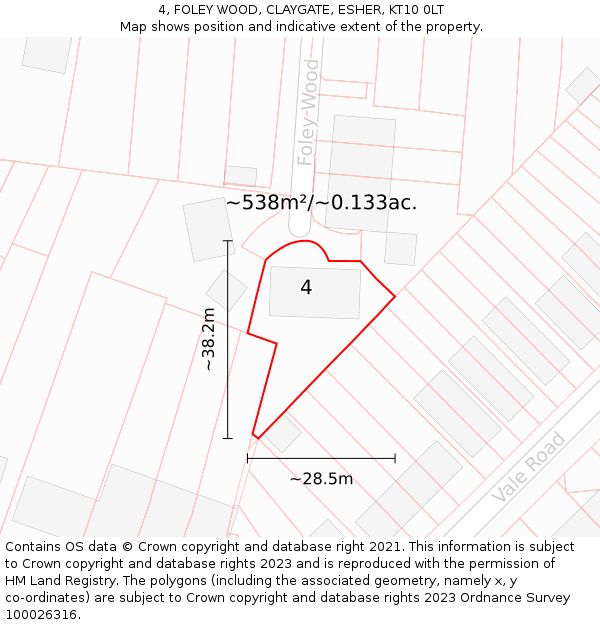 4, FOLEY WOOD, CLAYGATE, ESHER, KT10 0LT: Plot and title map