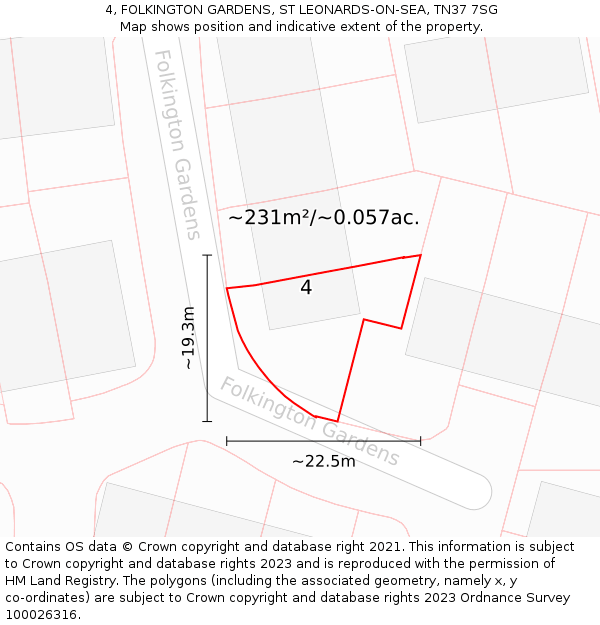 4, FOLKINGTON GARDENS, ST LEONARDS-ON-SEA, TN37 7SG: Plot and title map