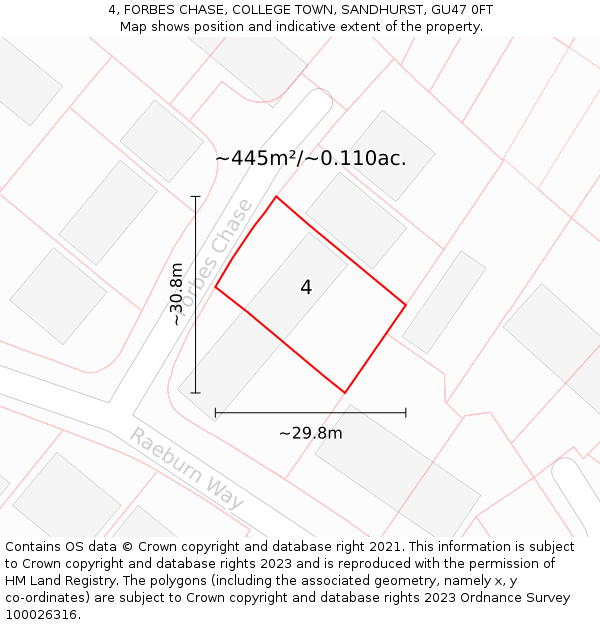 4, FORBES CHASE, COLLEGE TOWN, SANDHURST, GU47 0FT: Plot and title map